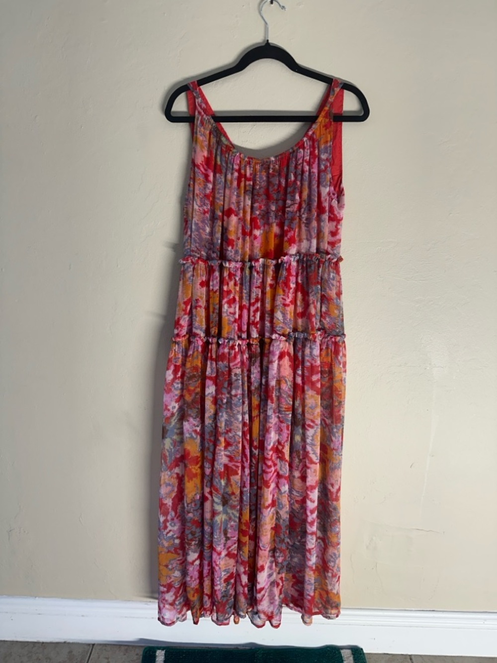 Free People Julianna Tiered Maxi Dress Boho Floral V-Neck Pockets Pink Orange - Picture 4 of 11